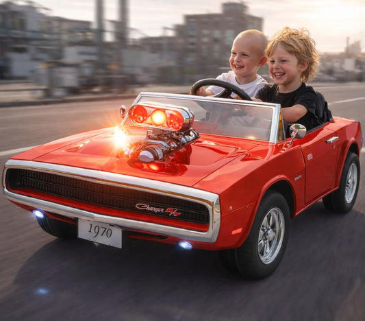 PATOYS | Kids Licensed Kids Rideon Car Dodge Charger Manual Plus Remote Control Lights and USB Music Player Kids Age - 1-8 Smoke Feature (Dodge Charger - Double seat, Red)