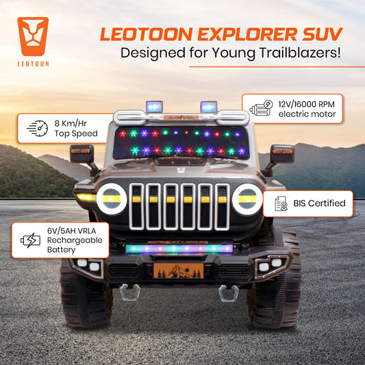 PATOYS | Explorer SUV Ride-On for Kids | 12V | 2-Seater | LED Lights | Remote Control | Metallic Grey - PATOYS