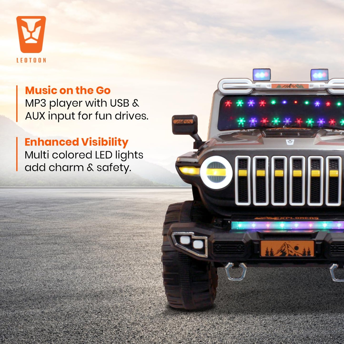 PATOYS | Explorer SUV Ride-On for Kids | 12V | 2-Seater | LED Lights | Remote Control | Metallic Grey - PATOYS