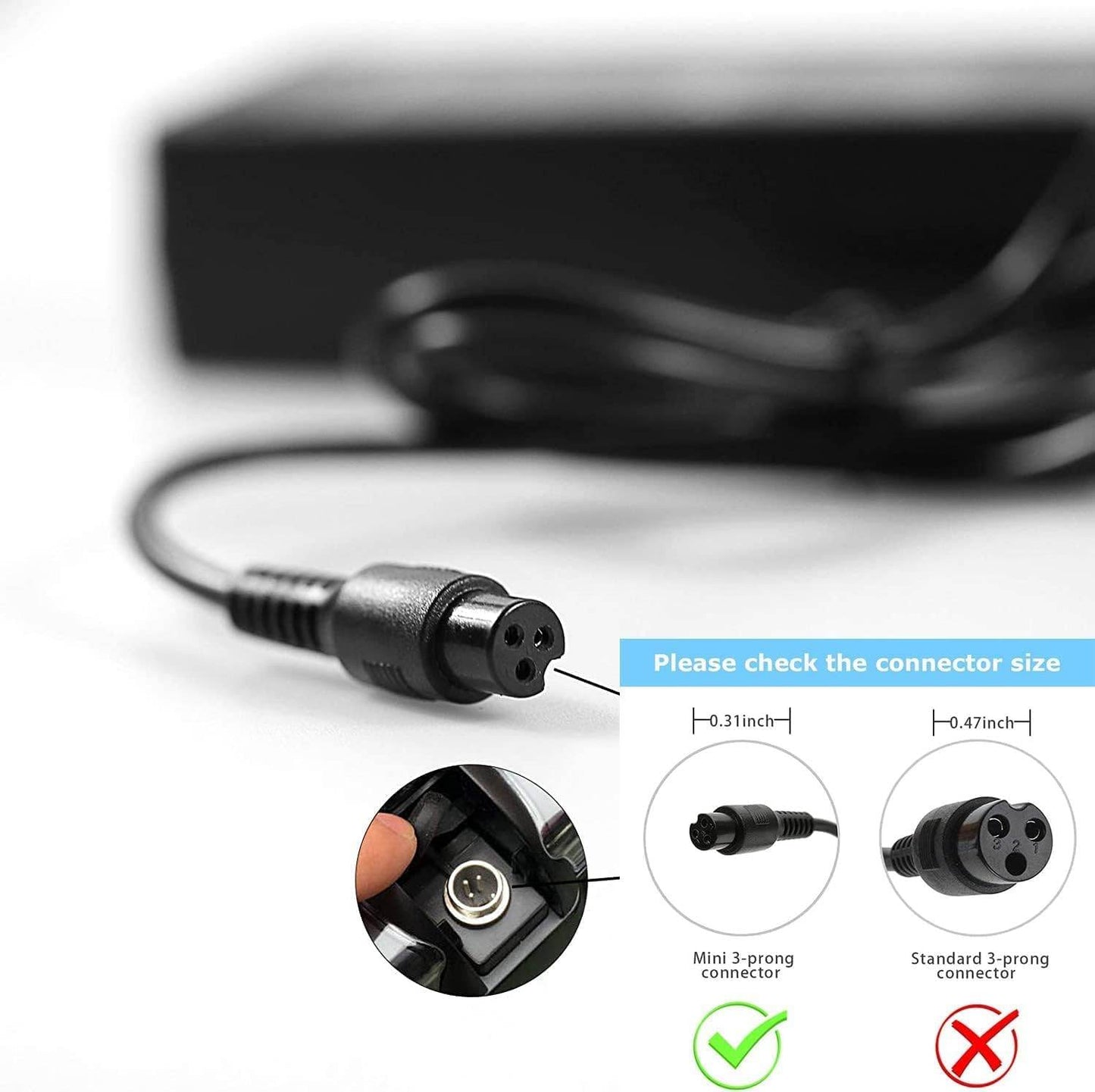 PATOYS | Hoverboard Charger Port Replacement for Electric Smart Self-Balancing Scooter, 3 Prong 2 Wire - PATOYS