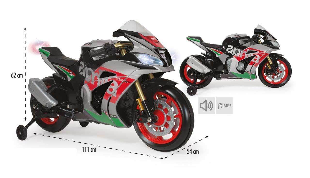 PATOYS | Injusa | Official Licensed MOTO Rcing Aprilia Ride on Bike 12 volt ride on dirt Bike for Kids (Silver) (64900) - PATOYS