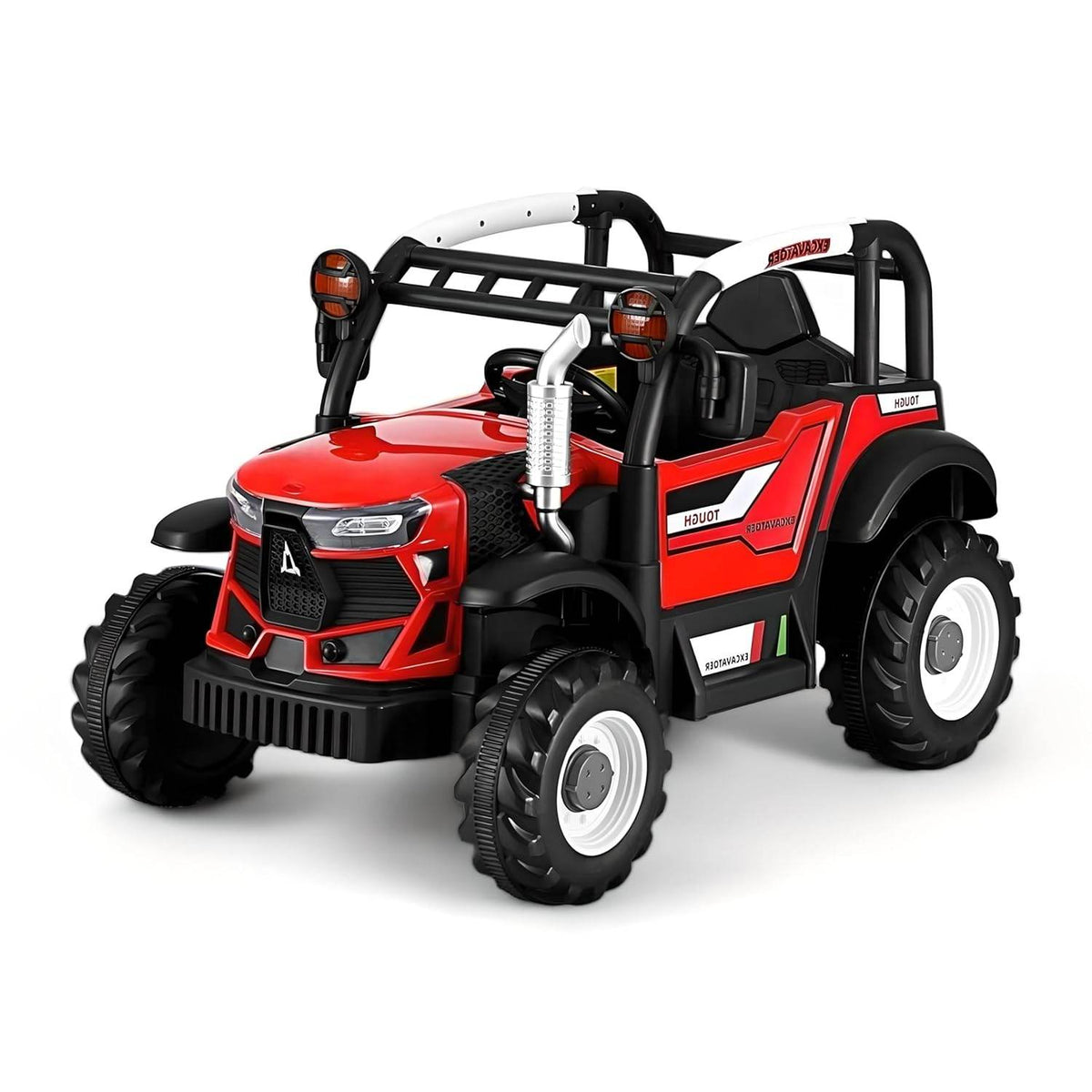 PATOYS | Kids Electric Ride-On Premium Tractor with Dual Control, excavator for Boys and Girls - (Ages 2-8) - Red - PATOYS