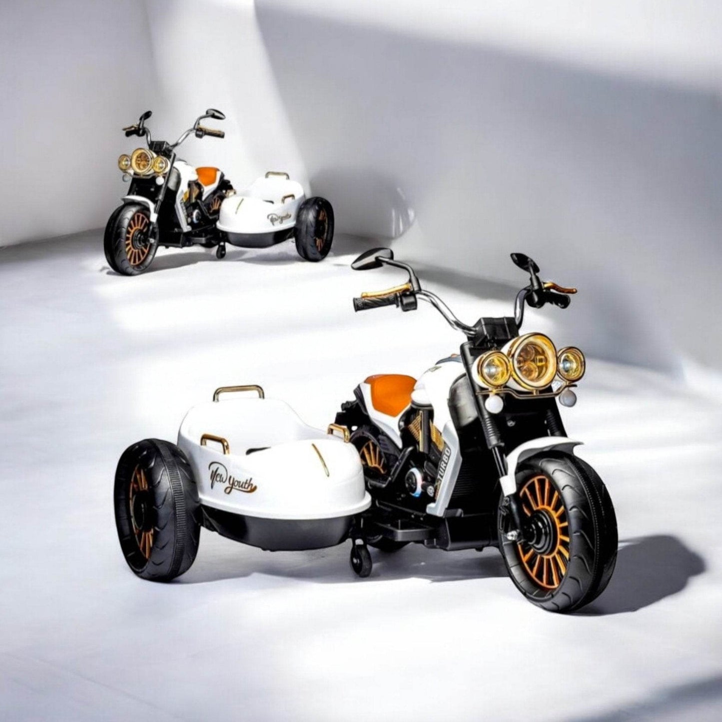 PATOYS | Large Size 3 Wheel Battery operated Motorcycle with sidecar for two kids Duo Tron bike - PATOYS