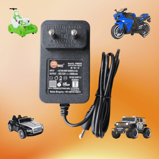 PATOYS | 12V Kid's Powered Universal Original Charger with Charging Indicator Light-for car- Jeep - Bike 2/3/4/ wheel's Supply Power Charger/Adapter - PATOYS