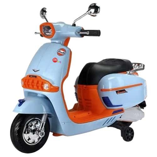 PATOYS | Gulf Battery Operated Vespa type ride on bike for kids 2Motor foot race big size scooter Gulf Blue Ride on Bike PATOYS