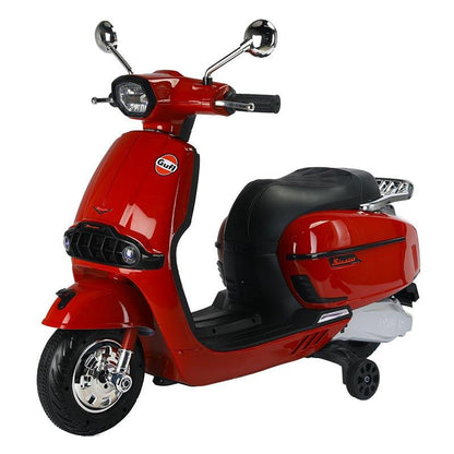 PATOYS | Gulf Battery Operated Vespa type ride on bike for kids 2Motor foot race big size scooter Baking Varnish Red Ride on Bike PATOYS