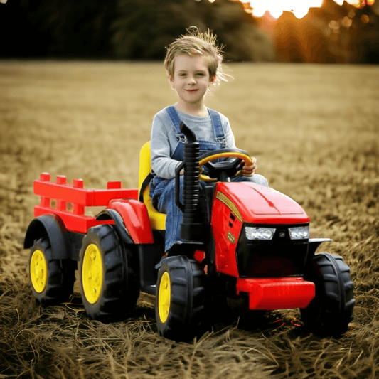 PATOYS | JOHNNY DEE Ride-On Tractor With Wagon Ground Force, 12-Volt Red Construction Vehicles PATOYS