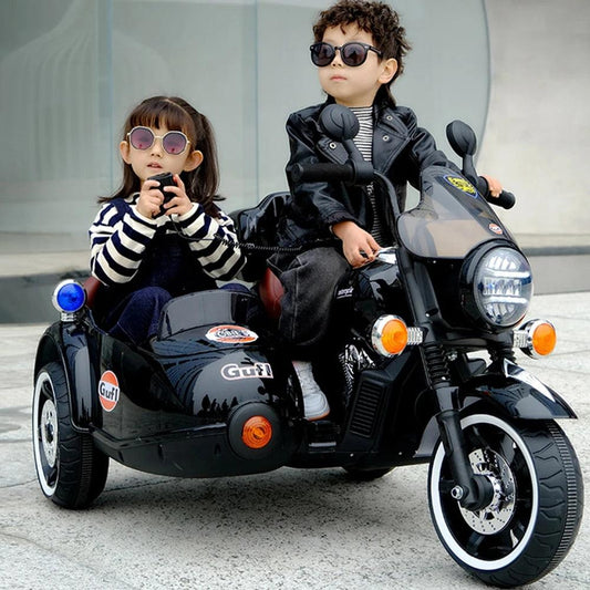 PATOYS | Large Size 3 Wheel Battery operated Motorcycle with sidecar for two kids Duo Tron bike - PATOYS