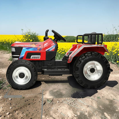 PATOYS | Officially Licensed Mahindra Tractor NOVO 12V Electric Ride-On Tractor for Kids | Big Wheeled Farm Tractor with Music, Horn & LED Lights | Ages 1–8 Years
