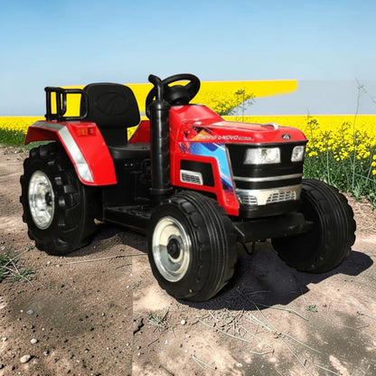 PATOYS | Officially Licensed Mahindra Tractor NOVO 12V Electric Ride-On Tractor for Kids | Big Wheeled Farm Tractor with Music, Horn & LED Lights | Ages 1–8 Years