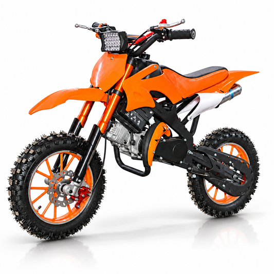 PATOYS | 50CC 2-Stroke Dirt Max Kids Petrol Dirt Bike with Front Light | Self & Pull Start | Multicolor
