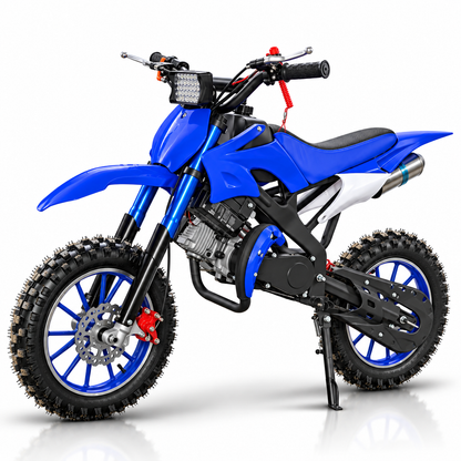 PATOYS | 50CC 2-Stroke Dirt Max Kids Petrol Dirt Bike with Front Light | Self & Pull Start | Multicolor