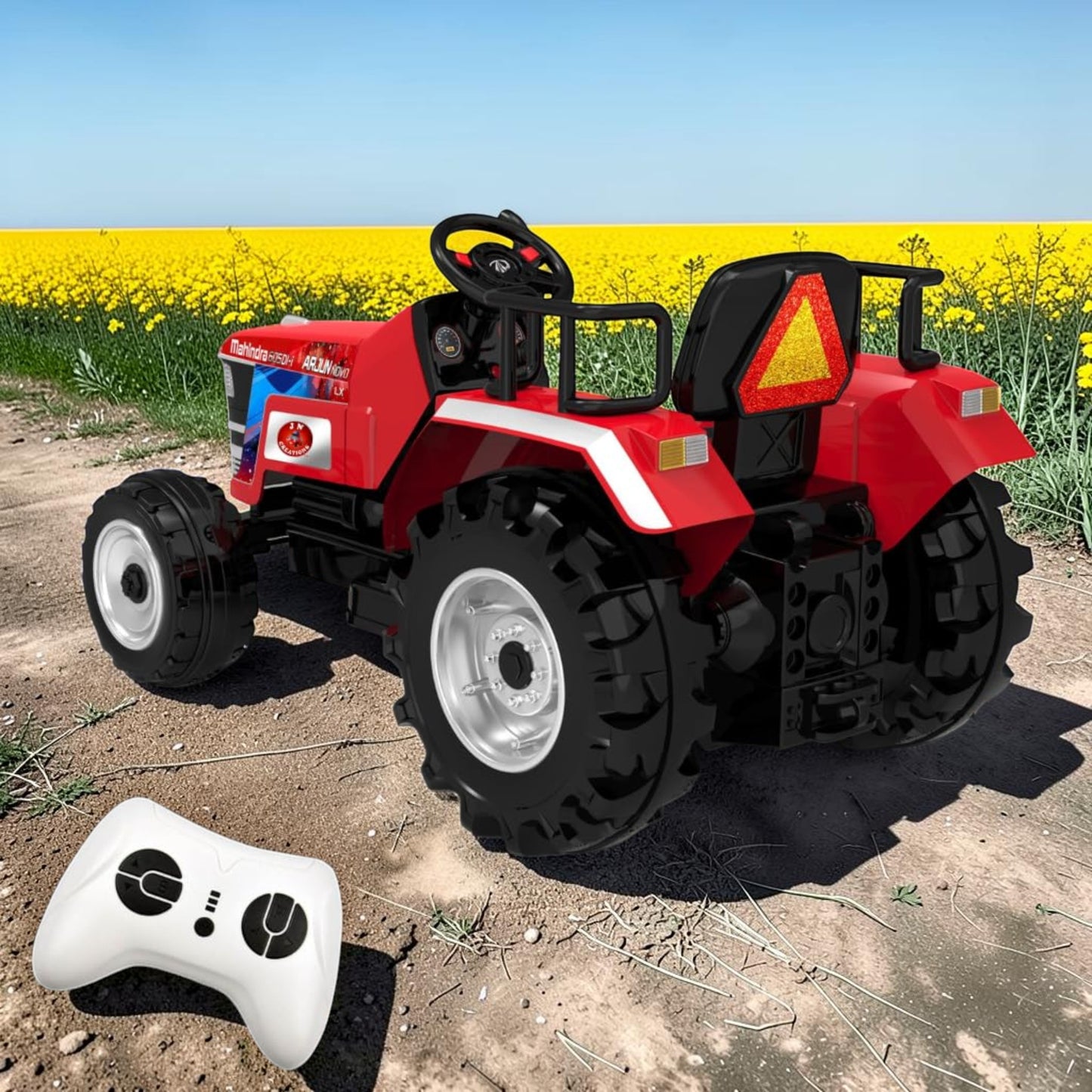PATOYS | Officially Licensed Mahindra Tractor NOVO 12V Electric Ride-On Tractor for Kids | Big Wheeled Farm Tractor with Music, Horn & LED Lights | Ages 1–8 Years