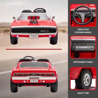 PATOYS | Kids Licensed Kids Rideon Car Dodge Charger Manual Plus Remote Control Lights and USB Music Player Kids Age - 1-5 Smoke Feature (Dodge Charger - Double seat, Red)