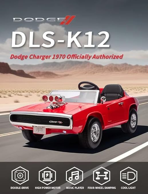 PATOYS | Kids Licensed Kids Rideon Car Dodge Charger Manual Plus Remote Control Lights and USB Music Player Kids Age - 1-5 Smoke Feature (Dodge Charger - Double seat, Red)
