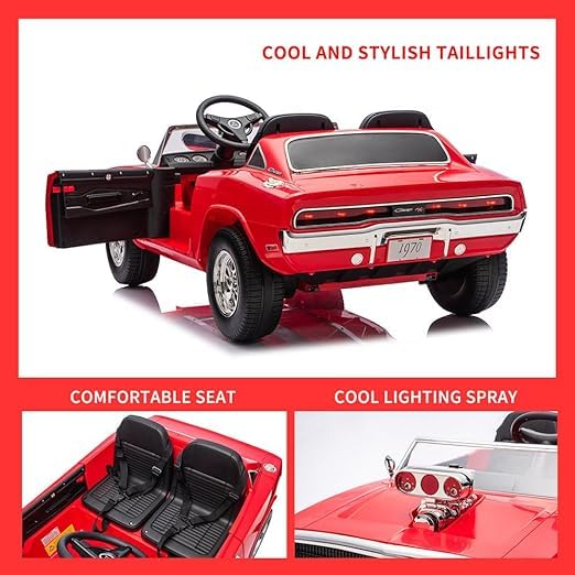 PATOYS | Kids Licensed Kids Rideon Car Dodge Charger Manual Plus Remote Control Lights and USB Music Player Kids Age - 1-5 Smoke Feature (Dodge Charger - Double seat, Red)