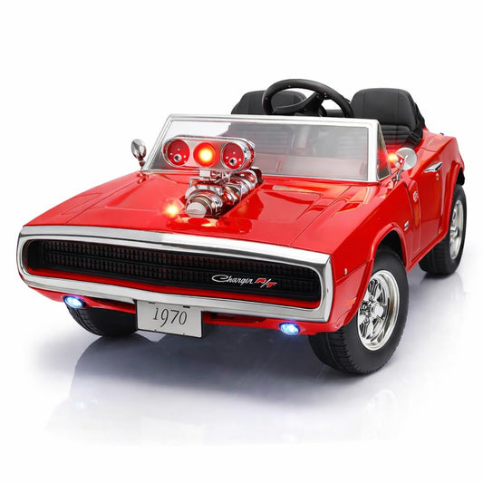 PATOYS | Kids Licensed Kids Rideon Car Dodge Charger Manual Plus Remote Control Lights and USB Music Player Kids Age - 1-5 Smoke Feature (Dodge Charger - Double seat, Red)