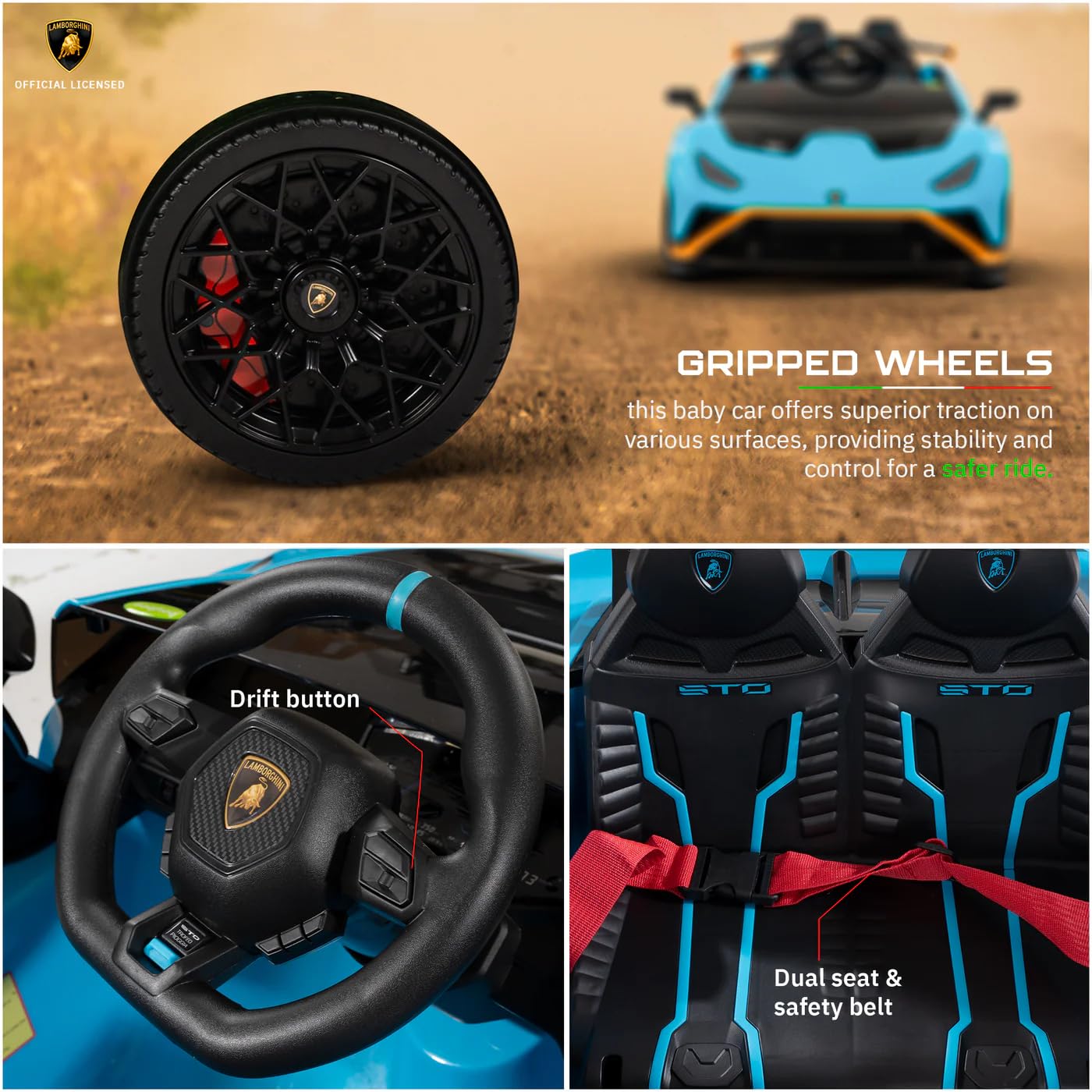 PATOYS | Kids Licensed Kids Rideon Car | Lamborghini | Manual Plus Remote Control | Kids Age - 1-5
