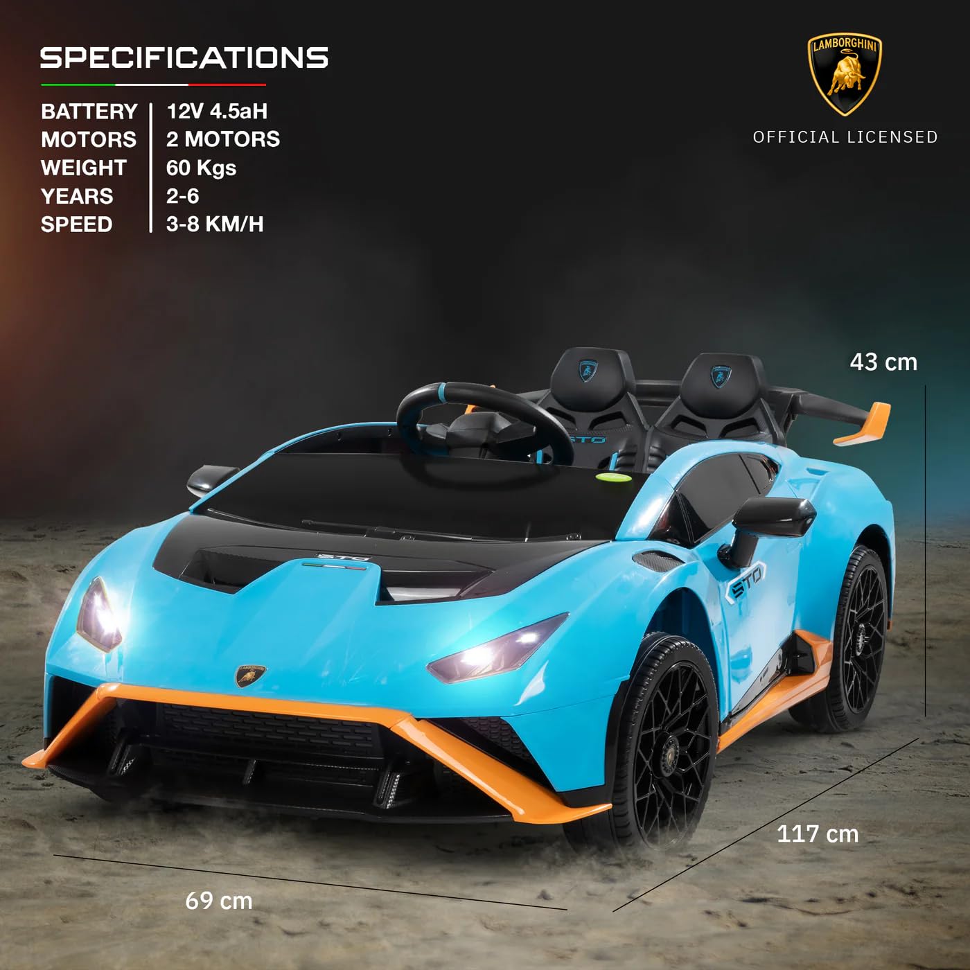 PATOYS | Kids Licensed Kids Rideon Car | Lamborghini | Manual Plus Remote Control | Kids Age - 1-5