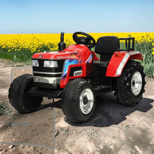 PATOYS | Officially Licensed Mahindra Tractor NOVO 12V Electric Ride-On Tractor for Kids | Big Wheeled Farm Tractor with Music, Horn & LED Lights | Ages 1–8 Years