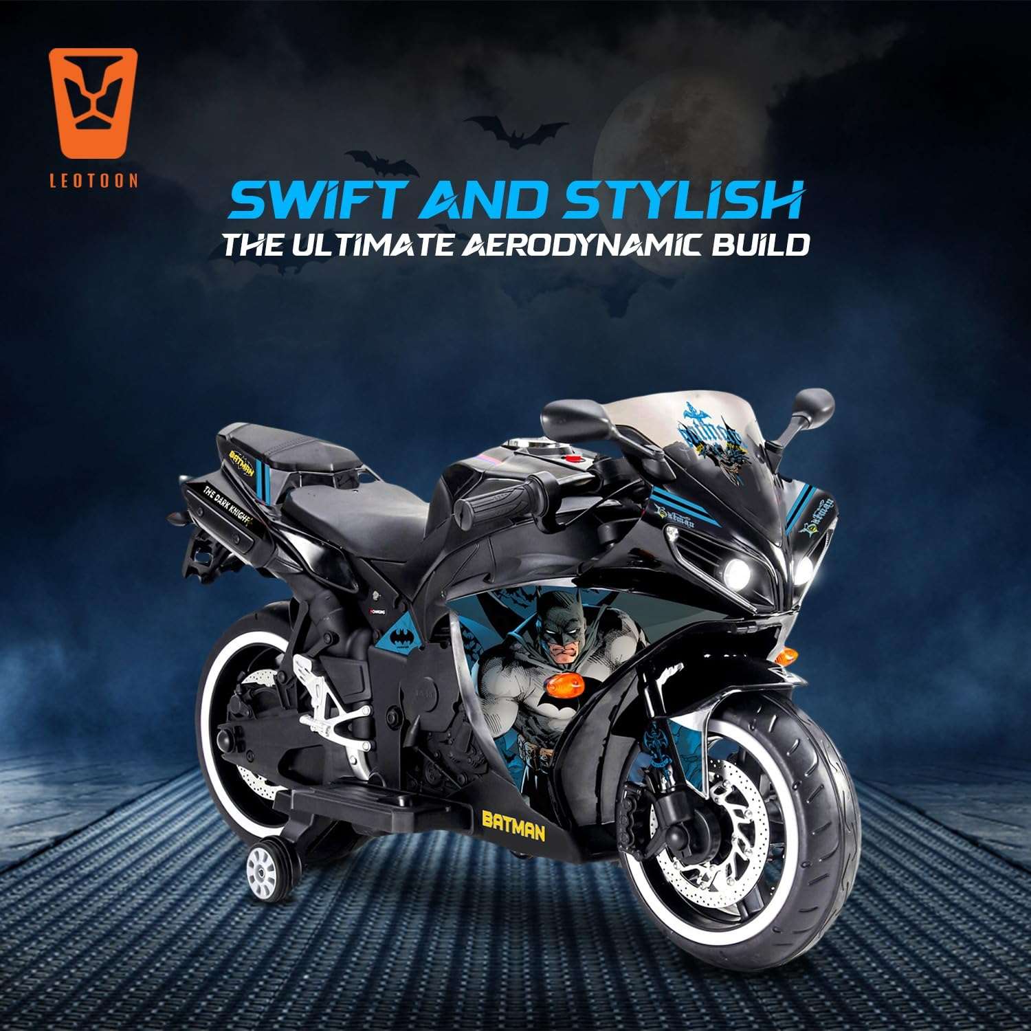 PATOYS | Batman Licensed Electric Ride-On Bike for Kids (3-8 Years) - Metallic Black - PATOYS