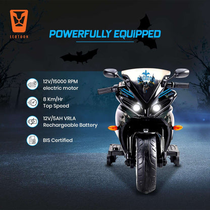 PATOYS | Batman Licensed Electric Ride-On Bike for Kids (3-8 Years) - Metallic Black - PATOYS