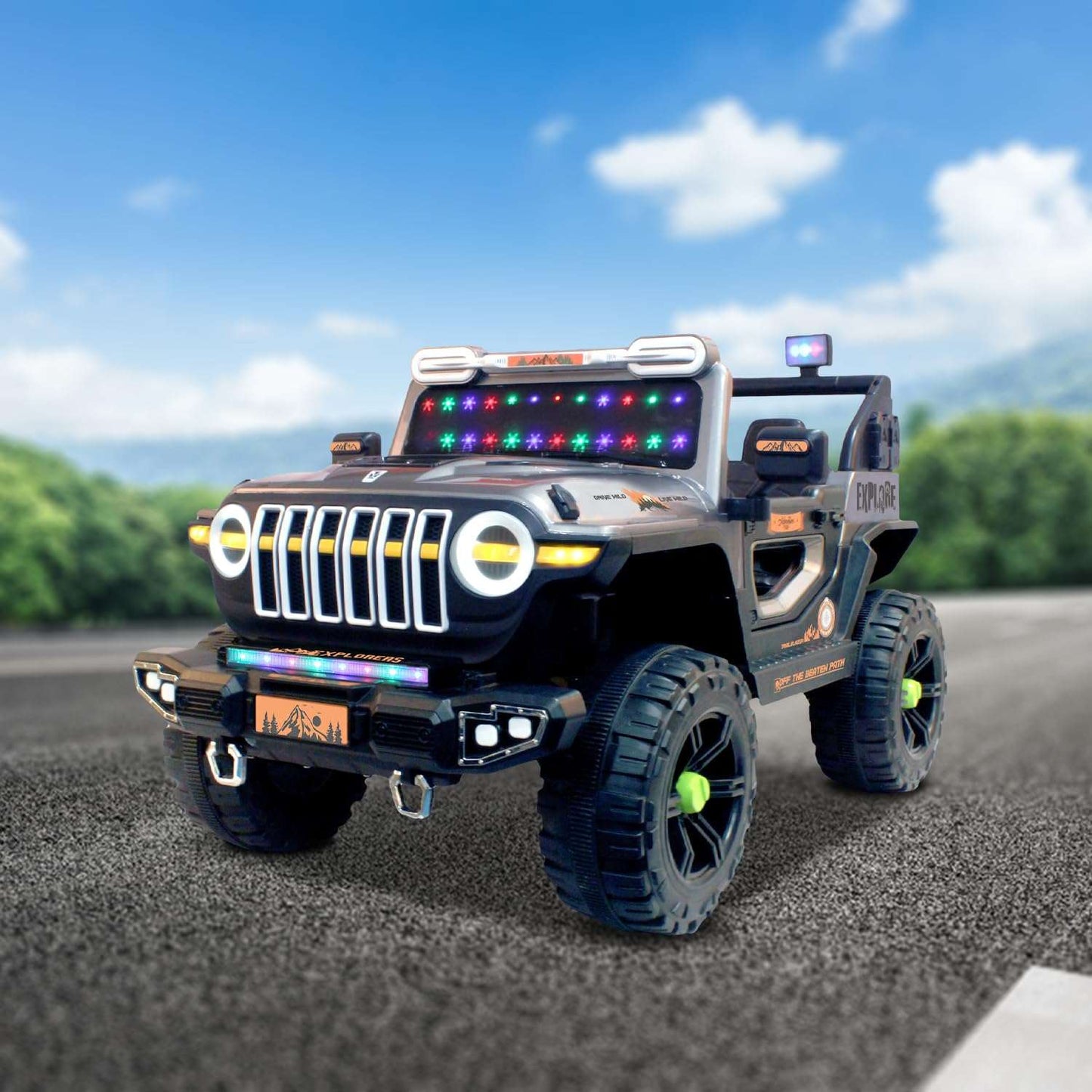 PATOYS | Explorer SUV Ride-On for Kids | 12V | 2-Seater | LED Lights | Remote Control | Metallic Grey - PATOYS