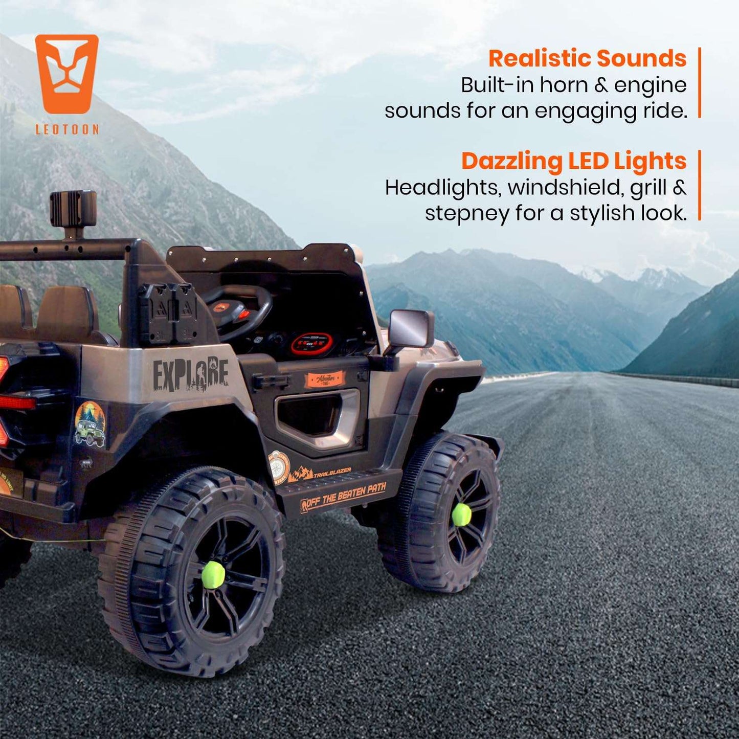 PATOYS | Explorer SUV Ride-On for Kids | 12V | 2-Seater | LED Lights | Remote Control | Metallic Grey - PATOYS