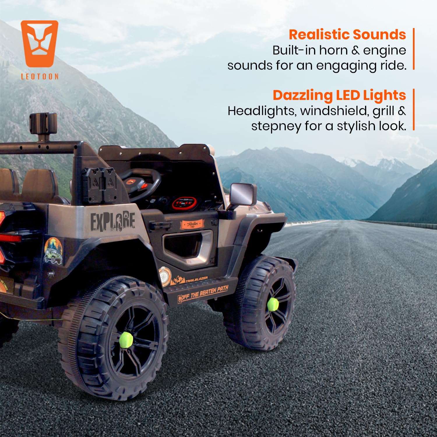 PATOYS | Explorer SUV Ride-On for Kids | 12V | 2-Seater | LED Lights | Remote Control | Metallic Grey - PATOYS