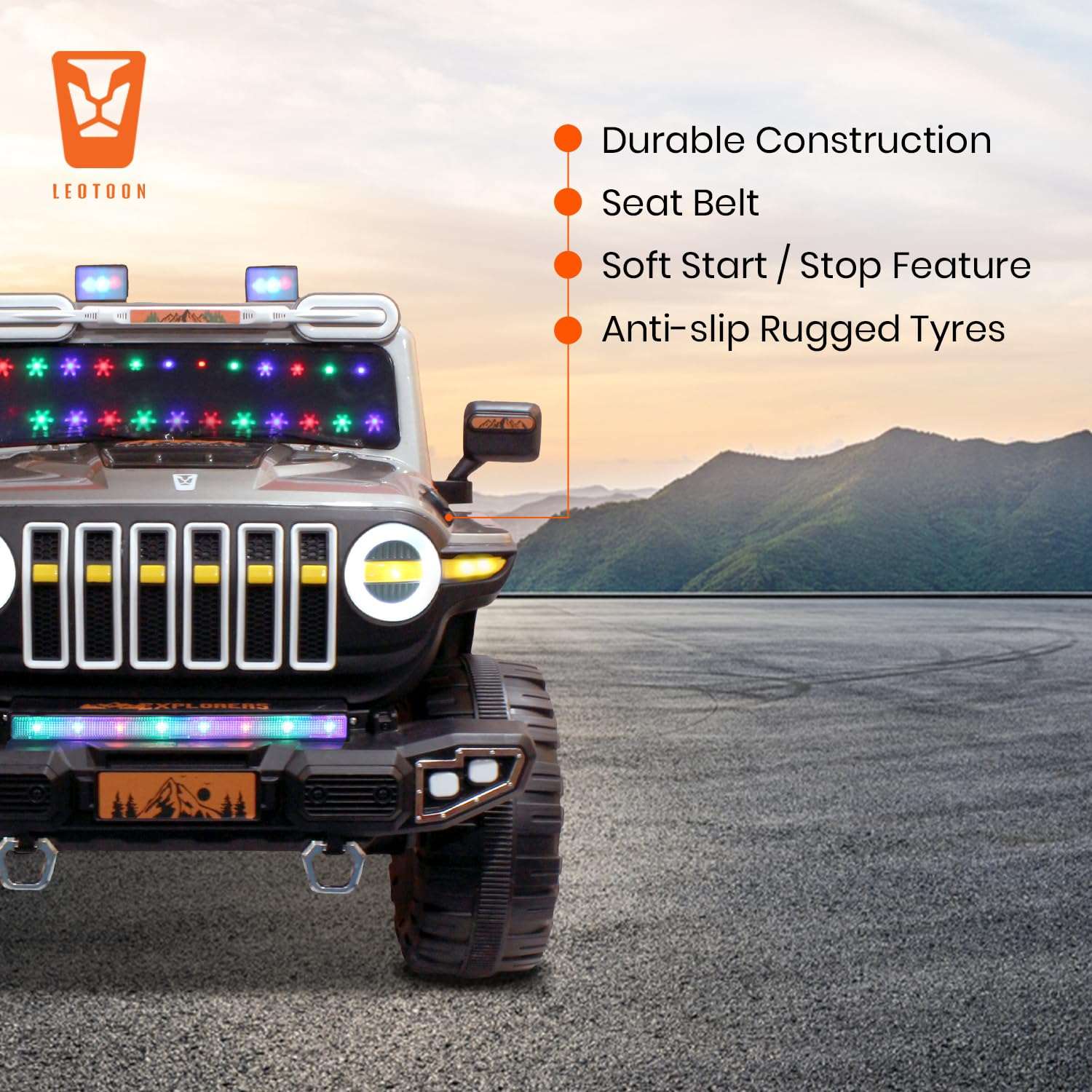 PATOYS | Explorer SUV Ride-On for Kids | 12V | 2-Seater | LED Lights | Remote Control | Metallic Grey - PATOYS