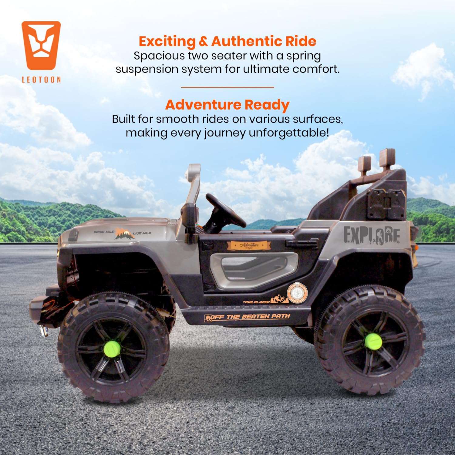 PATOYS | Explorer SUV Ride-On for Kids | 12V | 2-Seater | LED Lights | Remote Control | Metallic Grey - PATOYS