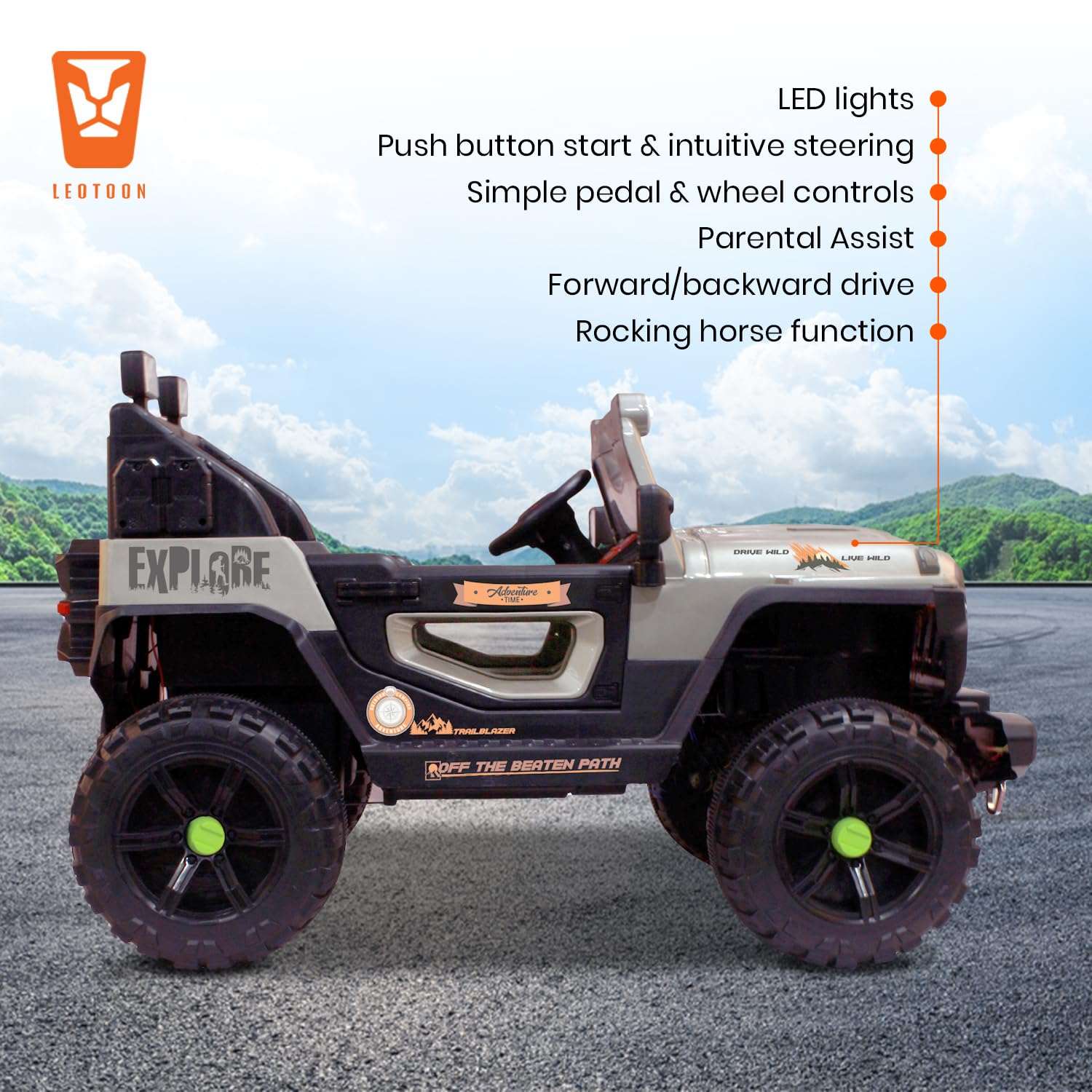 PATOYS | Explorer SUV Ride-On for Kids | 12V | 2-Seater | LED Lights | Remote Control | Metallic Grey - PATOYS
