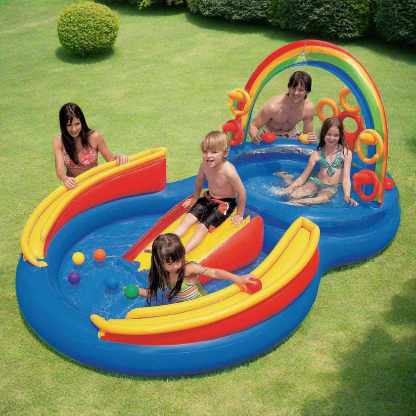 PATOYS | Intex 57453 Rainbow Ring Inflatable Pool with Electric Pump