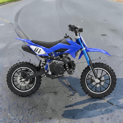PATOYS | 49CC Kids Petrol Dirt Bike | Pocket Bike for Kids 7-16 Years with head light blue  right side