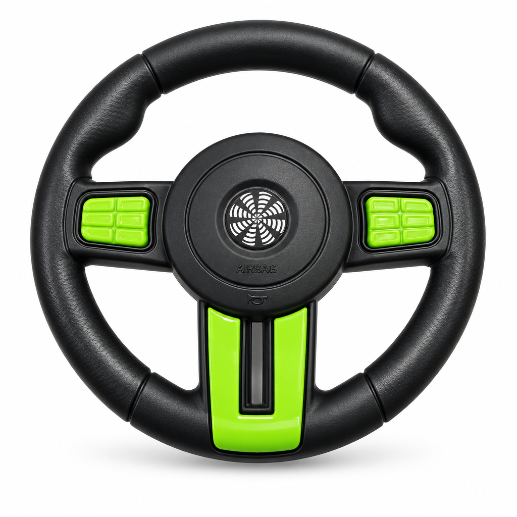 PATOYS PA-SW-083 Replacement Steering Wheel for Kids Ride-on Cars and SUVs - Black with Green Accents