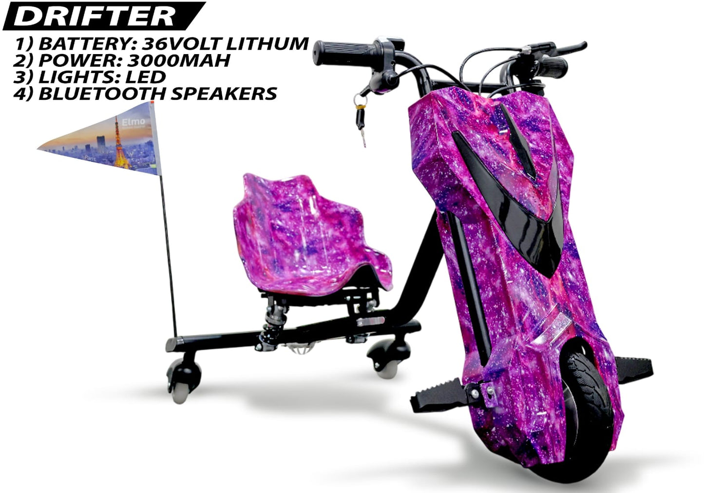 PATOYS | Drifter 8 Inch Electric Scooter 36V 4400mAh | LED Lights & Bluetooth | Kids 6+ Years