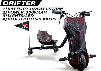 PATOYS | Drifter 8 Inch Electric Scooter 36V 4400mAh | LED Lights & Bluetooth | Kids 6+ Years