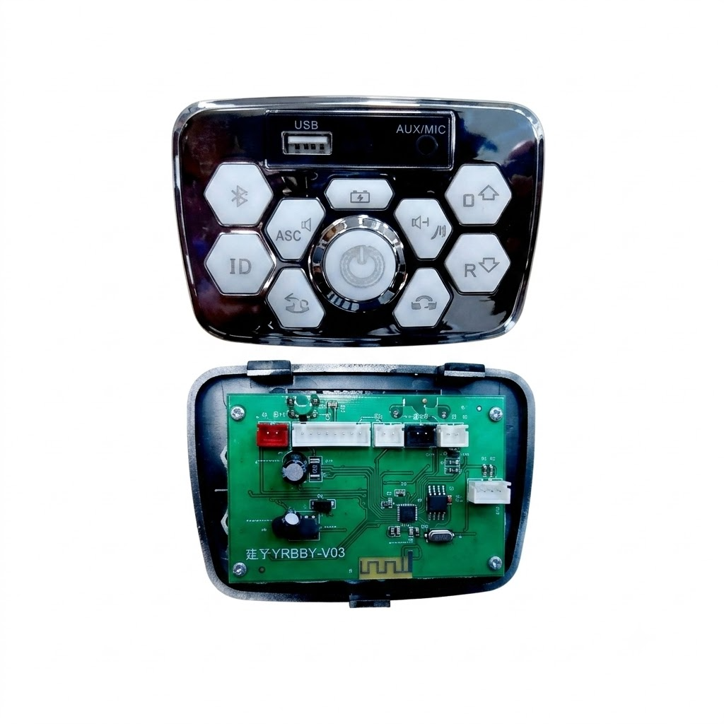 PATOYS YRBBY-V03 12V Bluetooth PCB Multifunctional Central Control Panel for Kids Electric Ride On Car - Chrome Front Panel and PCB Board