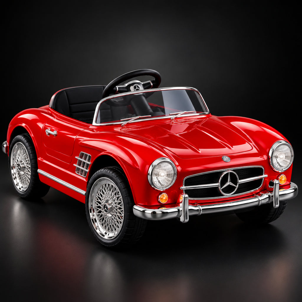 PATOYS 12V Vintage Style Electric Ride-On Car for Kids - Red Variant Open Hood