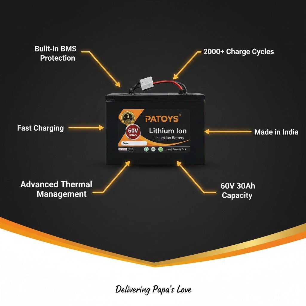 PATOYS 60V 30Ah lithium ion battery pack for electric vehicles with BMS protection and 2000 plus charge cycles