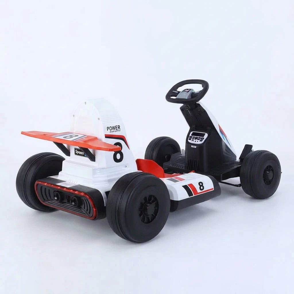 PATOYS Electric Ride-On Go Kart for Kids LT-8688 - White Red and Blue Racing Design