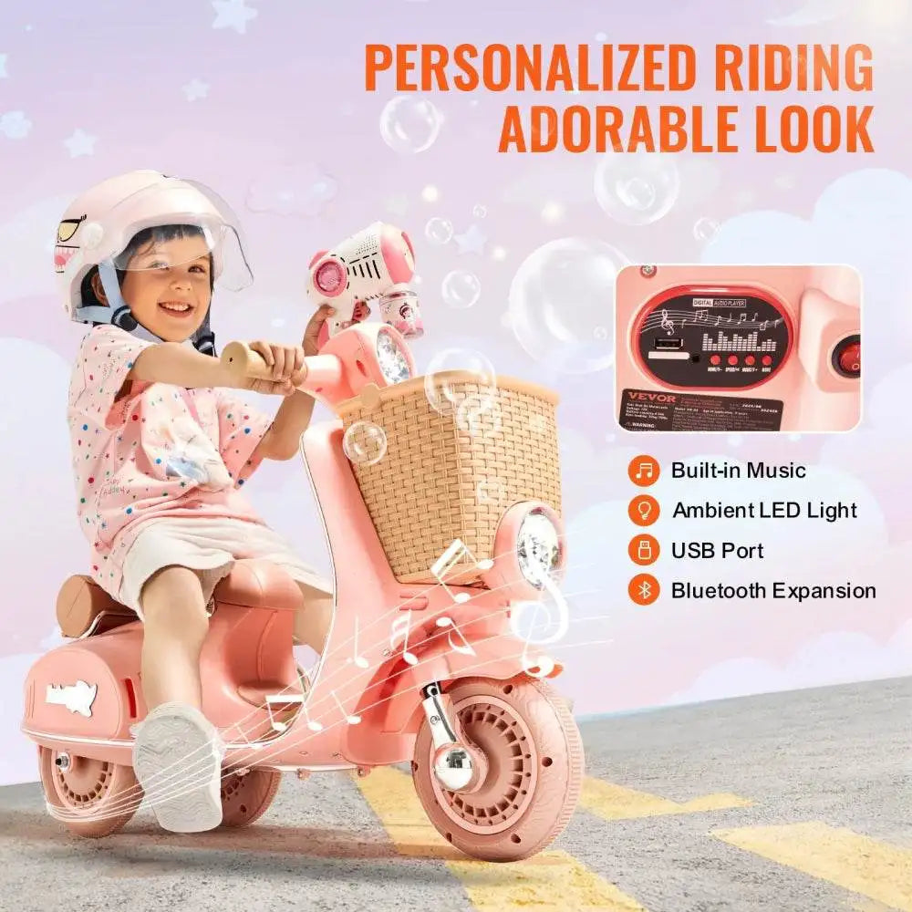 PATOYS | Electric Vespa Scooter with Big Basket Kids Pinky Lovely Ride-Ons - PATOYS