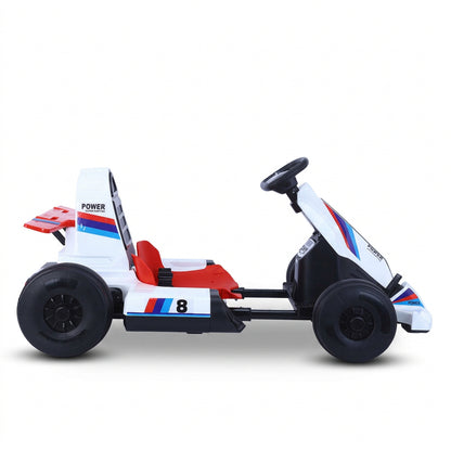 PATOYS LT-8688 Kids Electric Go Kart - White Body with Red and Blue Racing Stripes