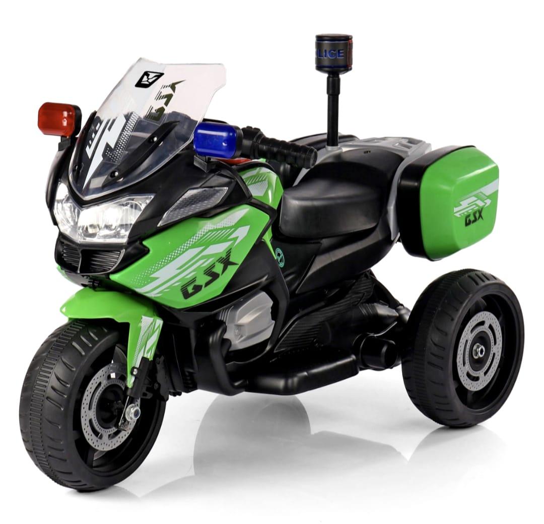 PATOYS | Battery Operated Three-Wheel Kids Police Bike (Multi Color) Green Ride on Bike PATOYS