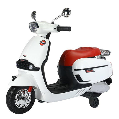PATOYS | Gulf Battery Operated Vespa type ride on bike for kids 2Motor foot race big size scooter Pearl White Ride on Bike PATOYS