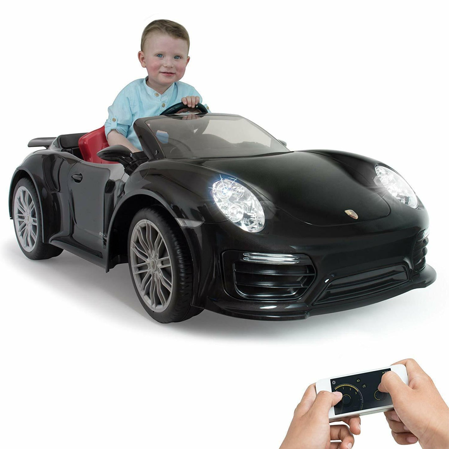 PATOYS | Injusa | Official Licensed Porsche12V Car for Kids 911 Turbo S Special Black Edition Ride on Car Injusa