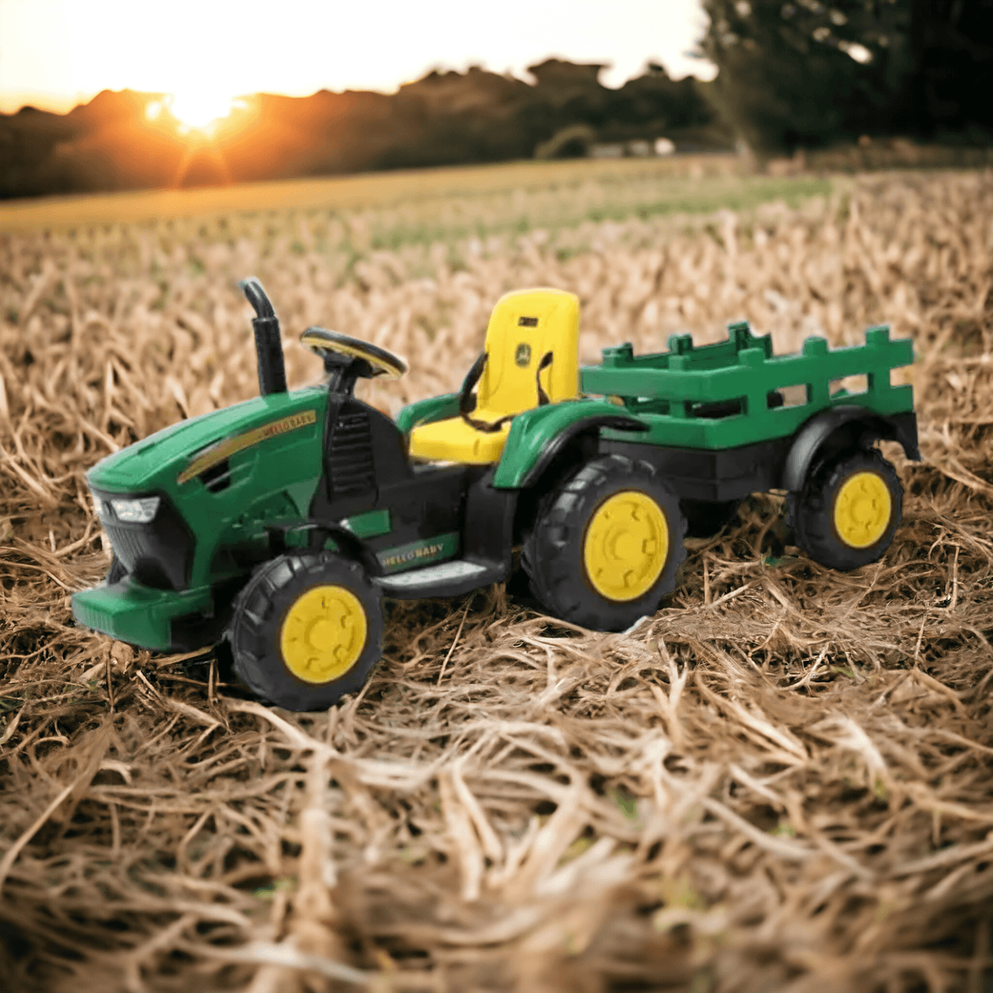 PATOYS | JOHNNY DEE Ride-On Tractor With Wagon Ground Force, 12-Volt Green Construction Vehicles PATOYS