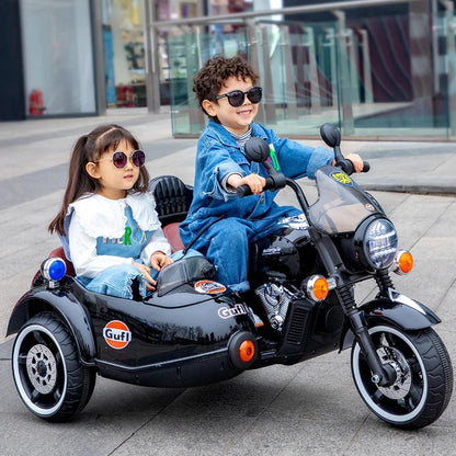 PATOYS | Large Size 3 Wheel Battery operated Motorcycle with sidecar for two kids Duo Tron bike - PATOYS