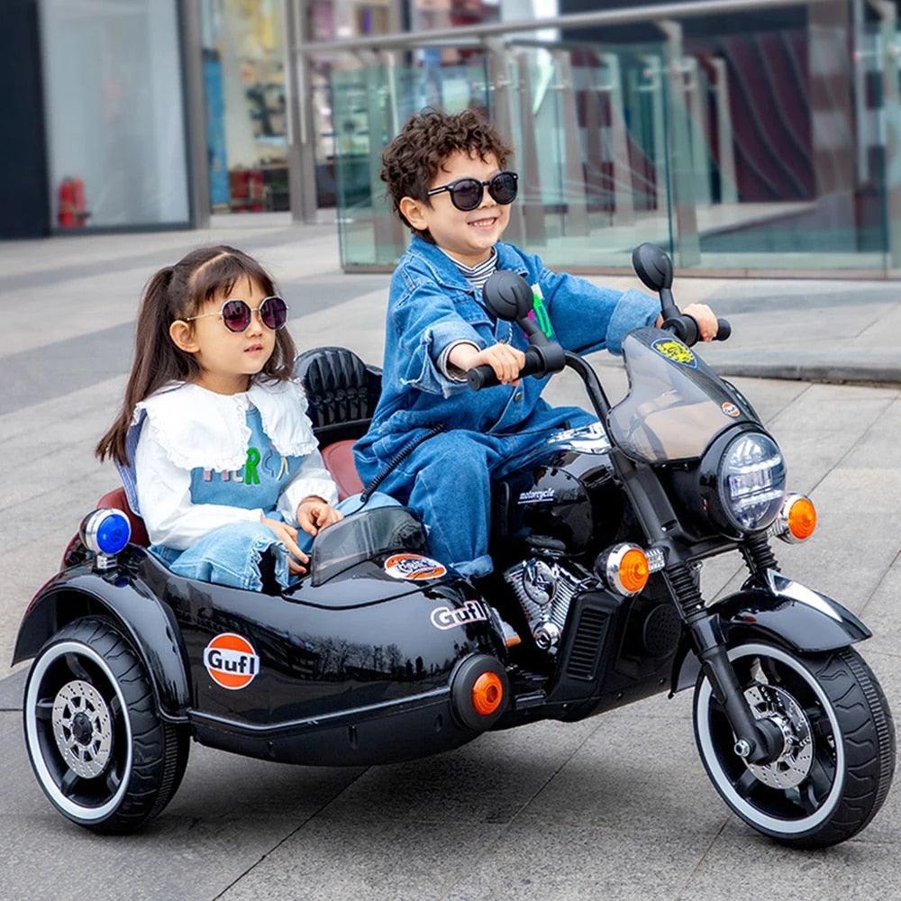 PATOYS | Large Size 3 Wheel Battery operated Motorcycle with sidecar for two kids Duo Tron bike Ride on Bike PATOYS