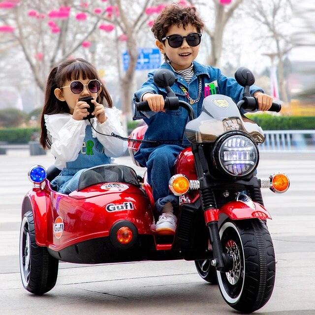 PATOYS | Large Size 3 Wheel Battery operated Motorcycle with sidecar for two kids Duo Tron bike Ride on Bike PATOYS